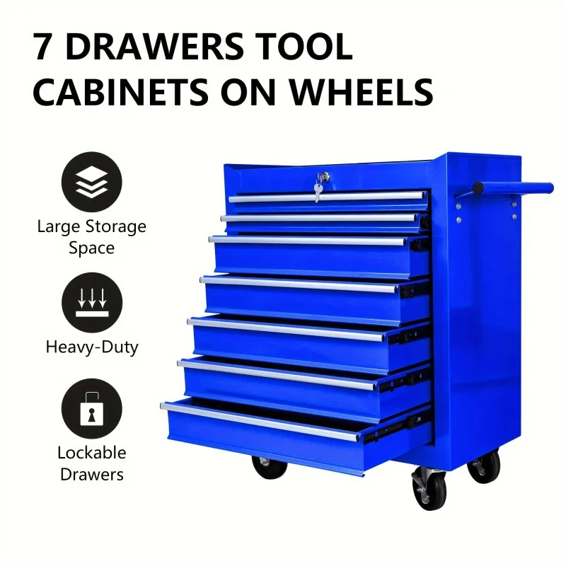 Car Workshop Tools Kit - 7 Drawers Blue Multifunctional Tool Trolley